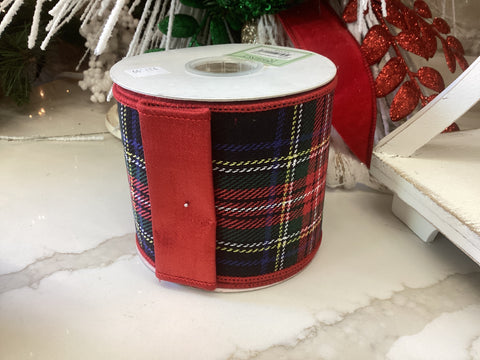 4”x5y plaid w/metallic back ribbon