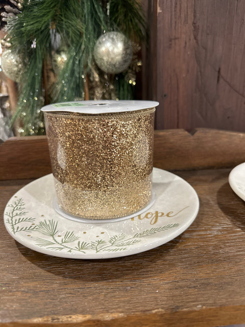 4”x10Y SHIMMER GLITTER WIRED RIBBON-CHAMPAGNE