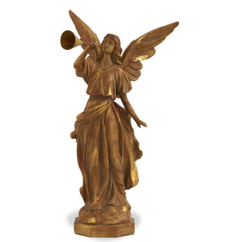 Gold Resin Vintage Angels Playing Trumpets - Facing Right, shoptreeboutique.com