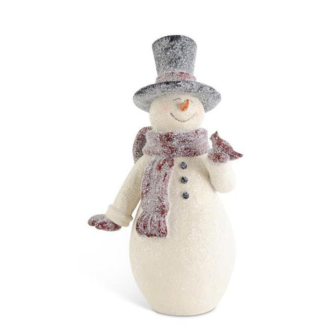 14.75 Inch Glittered Resin Vintage Snowmen Holding Cardinal, shoptreeboutique.com