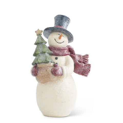 14.75 Inch Glittered Resin Vintage Snowmen with Tree, shoptreeboutique.com
