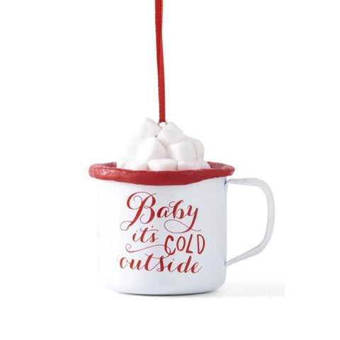 Metal Hot Cocoa Mug Ornaments with Glitter - White, shoptreeboutique.com