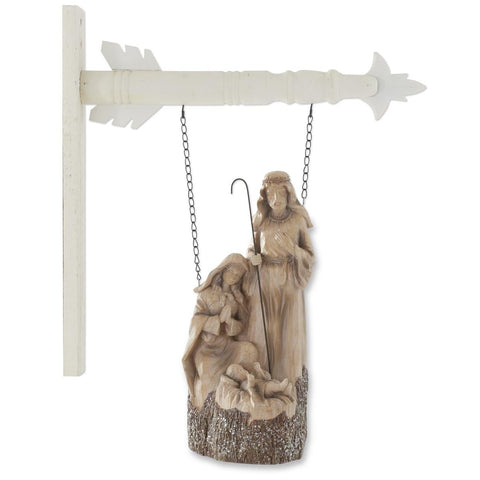 13.75 Inch Resin Woodgrain LED Nativity w/Timer Arrow Replacement, shoptreeboutique.com