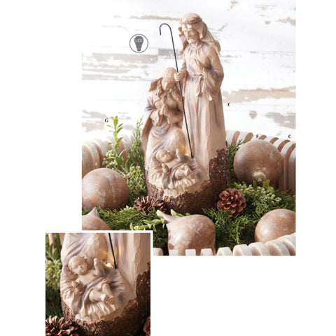 13.75 Inch Resin Woodgrain LED Nativity w/Timer Arrow Replacement, shoptreeboutique.com