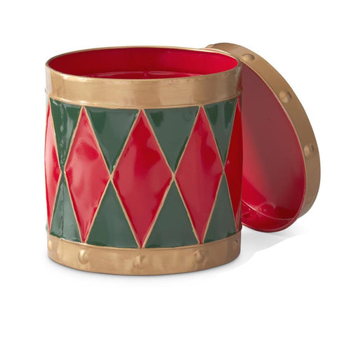 Red & Green Harlequin Metal Drum Containers - Large open, shoptreeboutique.com