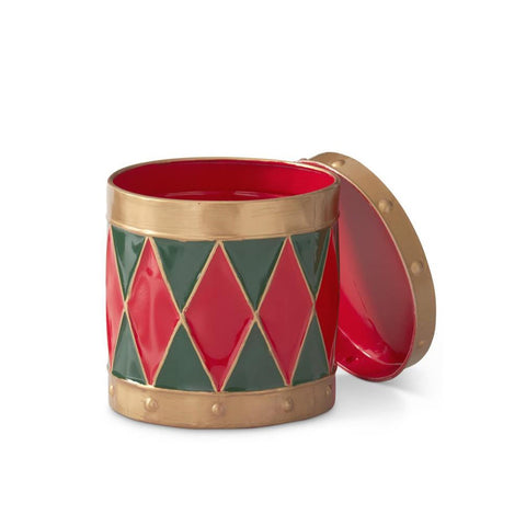 Red & Green Harlequin Metal Drum Containers - Small open, shoptreeboutique.com