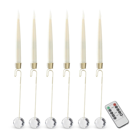 Set 6 6" Glass Pendant Hanging Cream LED Candle Ornaments w/Remote, shoptreeboutique.com 