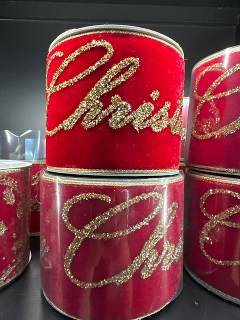 VELVET MERRY CHRISTMAS RIBBON RED 4"X5YRD RG047-02
