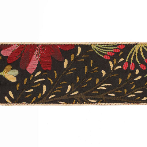 2.5" Forest Pale Gold/Black Reversible Floral Tapestry Wired Ribbon | 5 Yard, shoptreeboutique.com