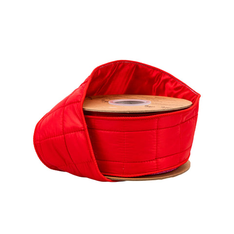 2.5" Red Puffer Coat Wired Ribbon | 10 Yard, shoptreeboutique.com