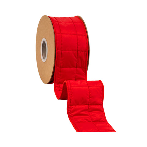 2.5" Red Puffer Coat Wired Ribbon | 10 Yard, shoptreeboutique.com