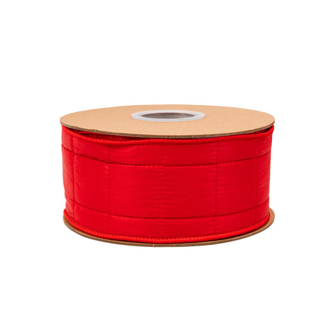2.5" Red Puffer Coat Wired Ribbon | 10 Yard, shoptreeboutique.com