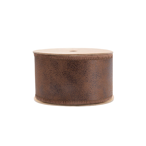 2.5" Brown Leather Wired Ribbon with Jute Backing | 10 Yards, shoptreeboutique.com