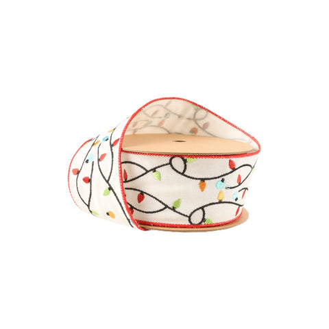 2.5" Embroidered Christmas Lights Wired Ribbon | 5 Yard
