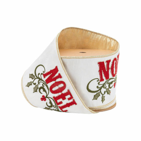 4" Embroidered NOEL Wired Christmas Ribbon | 5 Yards, shoptreeboutique.com