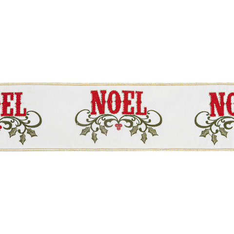 4" Embroidered NOEL Wired Christmas Ribbon | 5 Yards, shoptreeboutique.com