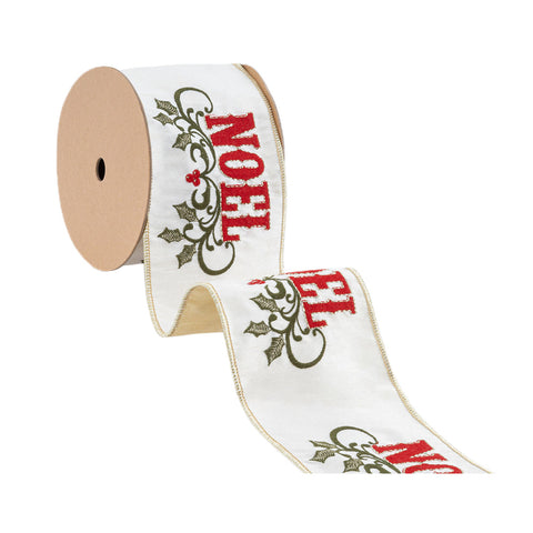 4" Embroidered NOEL Wired Christmas Ribbon | 5 Yards, shoptreeboutique.com