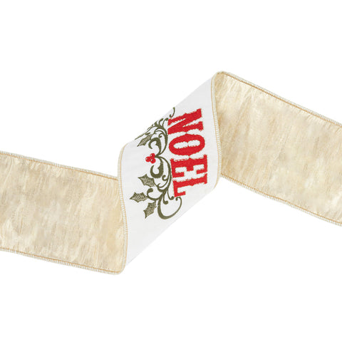 4" Embroidered NOEL Wired Christmas Ribbon | 5 Yards, shoptreeboutique.com