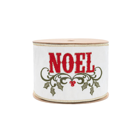 4" Embroidered NOEL Wired Christmas Ribbon | 5 Yards, shoptreeboutique.com