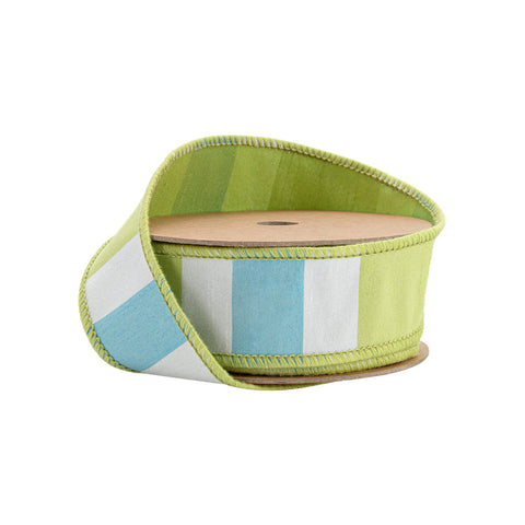 Green/White/Blue Horizontal Stripe w/ Green Backing | 10 Yard Roll, shoptreeboutique.com
