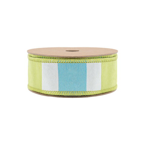 Green/White/Blue Horizontal Stripe w/ Green Backing | 10 Yard Roll, shoptreeboutique.com