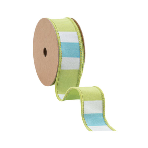 Green/White/Blue Horizontal Stripe w/ Green Backing | 10 Yard Roll, shoptreeboutique.com