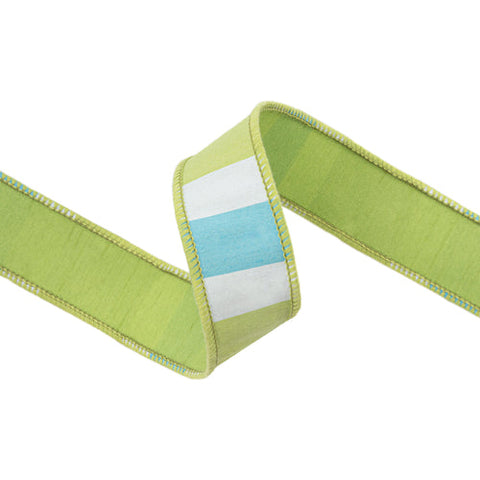 Green/White/Blue Horizontal Stripe w/ Green Backing | 10 Yard Roll, shoptreeboutique.com
