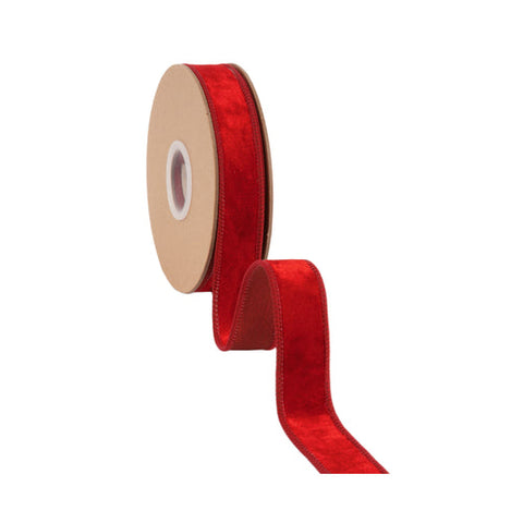 1" Red Heritage Velvet Wired Ribbon | 10 Yards, shoptreeboutique.com