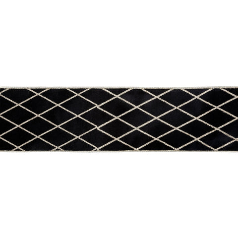 4" Black Velvet Wired Ribbon with Glittered Diamond Design | 10 Yard, shoptreeboutique.com