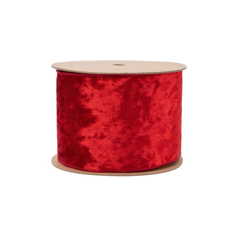 4" Red Velvet Wired Ribbon with Red/Green/White Plaid Backing | 10 Yard, shoptreeboutique.com