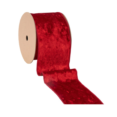 4" Red Velvet Wired Ribbon with Red/Green/White Plaid Backing | 10 Yard, shoptreeboutique.com