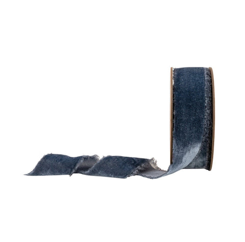 1 1/2" Frayed Velvet | Smoke Blue | 5 Yard Roll, shoptreeboutique.com