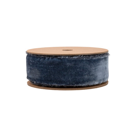 1 1/2" Frayed Velvet | Smoke Blue | 5 Yard Roll, shoptreeboutique.com