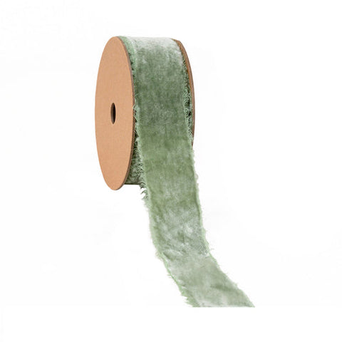 1 1/2" Frayed Velvet | Sage Green | 5 Yard Roll, shoptreeboutique.com