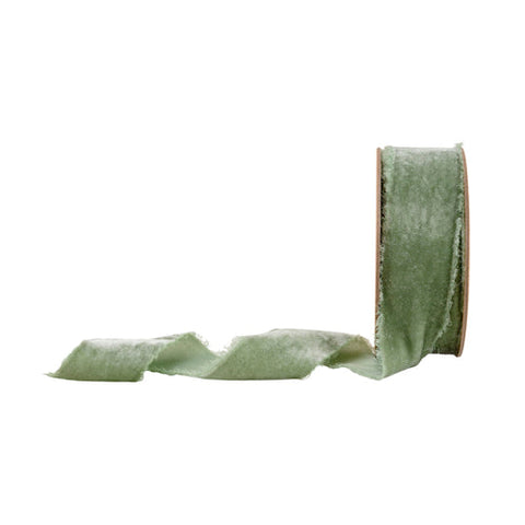 1 1/2" Frayed Velvet | Sage Green | 5 Yard Roll, shoptreeboutique.com