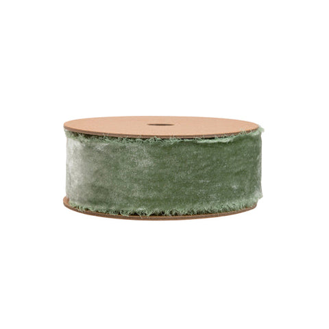 1 1/2" Frayed Velvet | Sage Green | 5 Yard Roll, shoptreeboutique.com