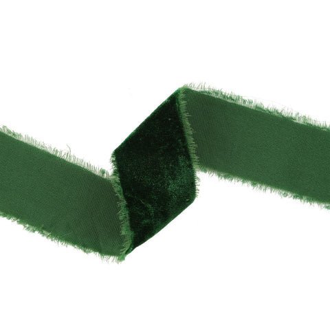 1.5" Spruce Frayed-Edge Velvet Ribbon | 5 Yards, shoptreeboutique.com