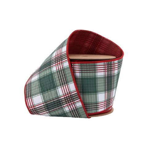 4" Red/Green Plaid Reversible Wired Dupioni Ribbon - 10 Yard, shoptreeboutique.com