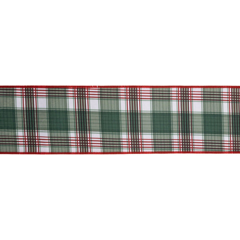 4" Red/Green Plaid Reversible Wired Dupioni Ribbon - 10 Yard, shoptreeboutique.com