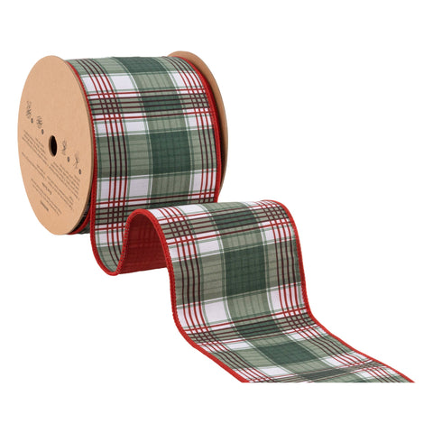 4" Red/Green Plaid Reversible Wired Dupioni Ribbon - 10 Yard, shoptreeboutique.com