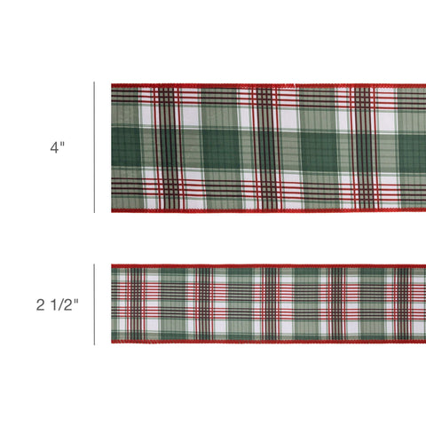 4" Red/Green Plaid Reversible Wired Dupioni Ribbon - 10 Yard, shoptreeboutique.com