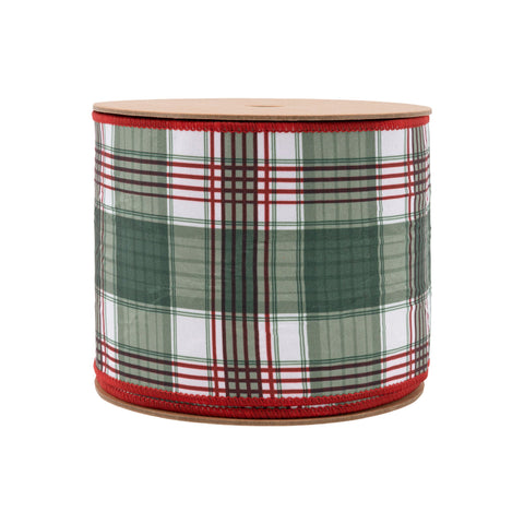 4" Red/Green Plaid Reversible Wired Dupioni Ribbon - 10 Yard, shoptreeboutique.com