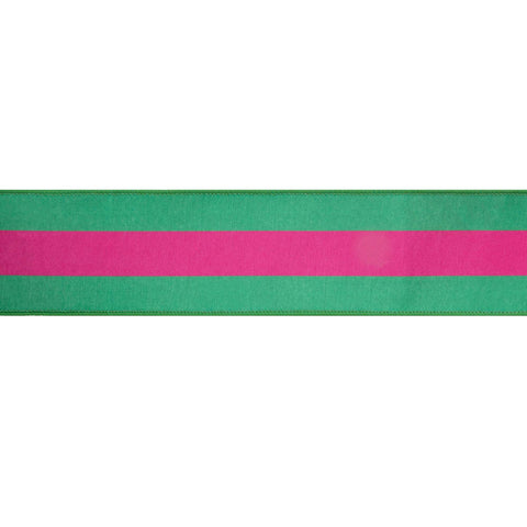 2 1/2" Hot Pink and Green Stripe, Pink Backing | 10 Yard Roll, shoptreeboutique.com