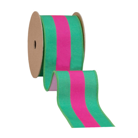 2 1/2" Hot Pink and Green Stripe, Pink Backing | 10 Yard Roll, shoptreeboutique.com