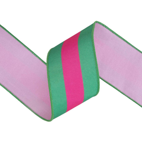 2 1/2" Hot Pink and Green Stripe, Pink Backing | 10 Yard Roll, shoptreeboutique.com