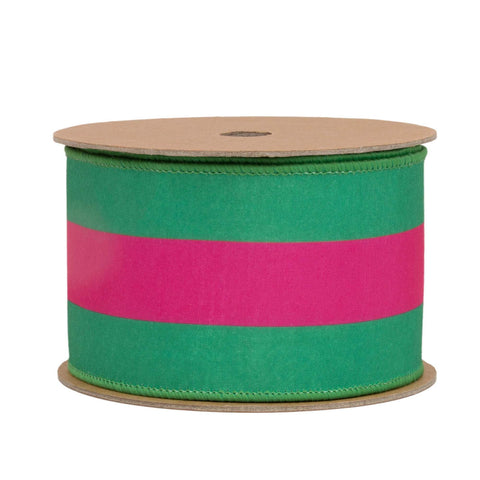 2 1/2" Hot Pink and Green Stripe, Pink Backing | 10 Yard Roll, shoptreeboutique.com