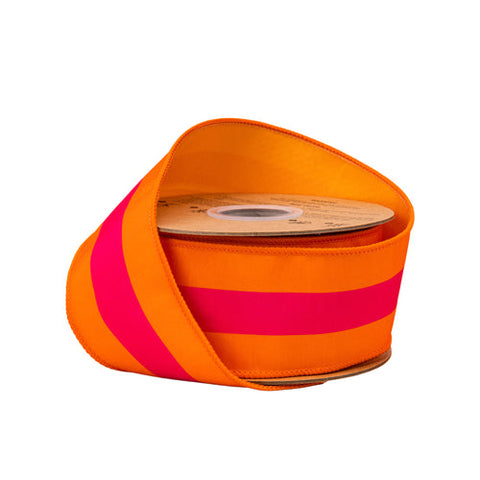 2 1/2" Pink on Orange Center Stripe, Orange Backing | 10 Yard Roll, shoptreeboutique.com