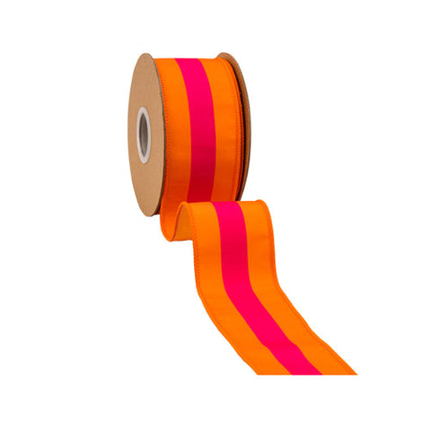 2 1/2" Pink on Orange Center Stripe, Orange Backing | 10 Yard Roll, shoptreeboutique.com