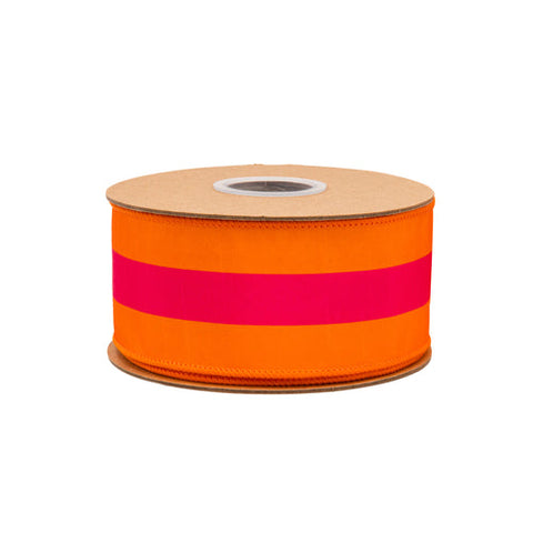 2 1/2" Pink on Orange Center Stripe, Orange Backing | 10 Yard Roll, shoptreeboutique.com