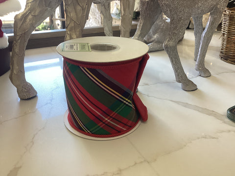 4"X5Y DIAGONAL CUT PLAID DUPION FUSED RIBBON